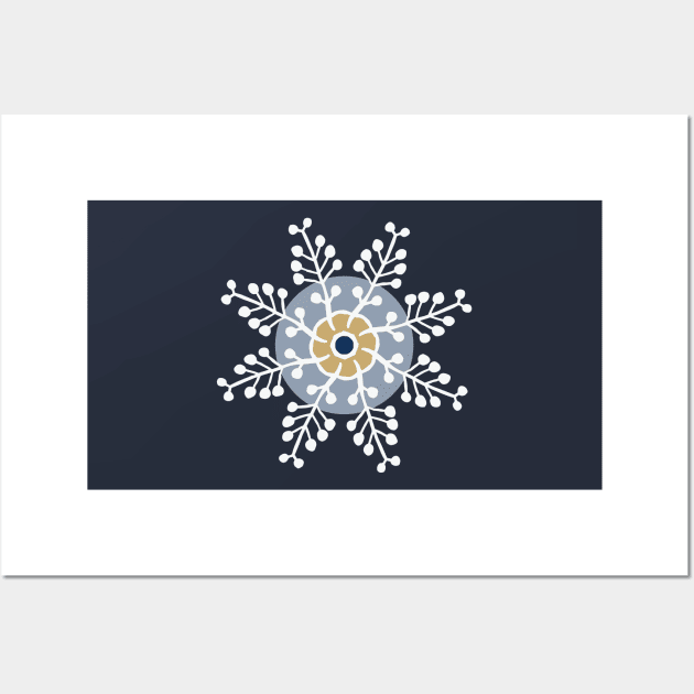 White snowflakes on prussian blue seamless repeat pattern Wall Art by colorofmagic